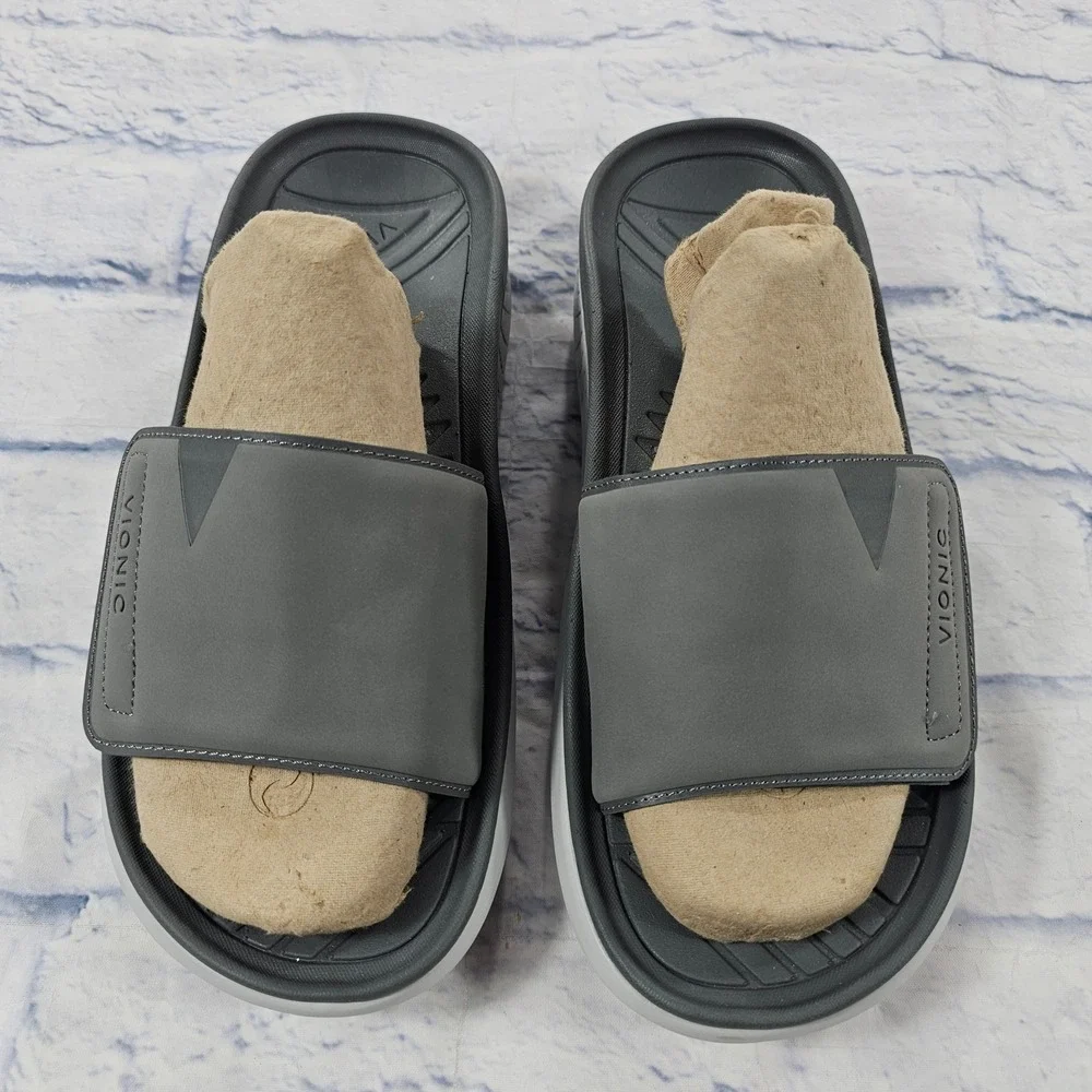 Vionic Rejuvenate Recovery Slide Sandals Mens 8.5 Womens 10 Grey Strap Orthotic